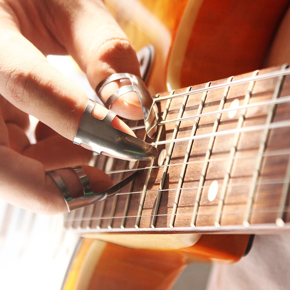 Anillo de púa para guitarra, ukelele Banjo de acero inoxidable, 3 uds.