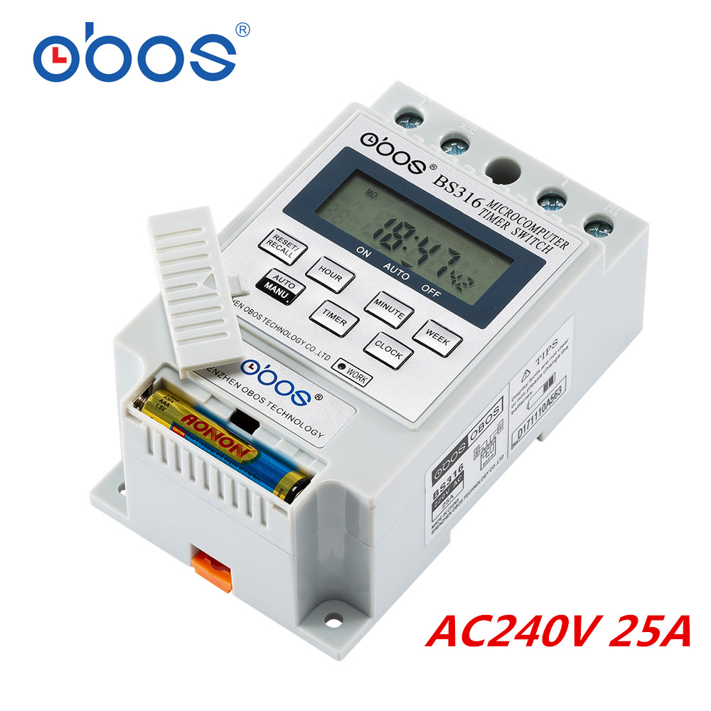 BS316 25A Intelligent Microcomputer Programmable Electronic Timer Time Switch Relay Controller AC 220 230 240V: BS316 AC240V