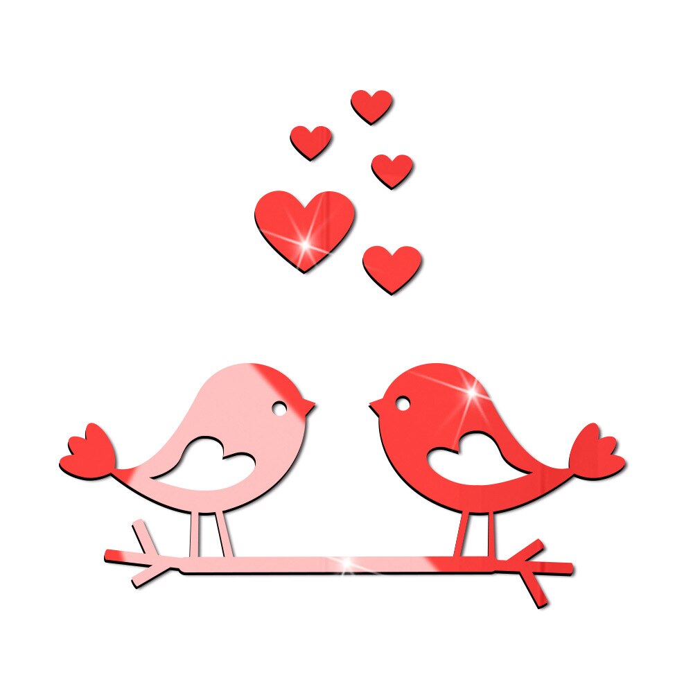 Love Bird Acrylic Mirror Stickers Wall Sticker Baby Bedroom Decor Living Room Home Decoration Accessories: Red