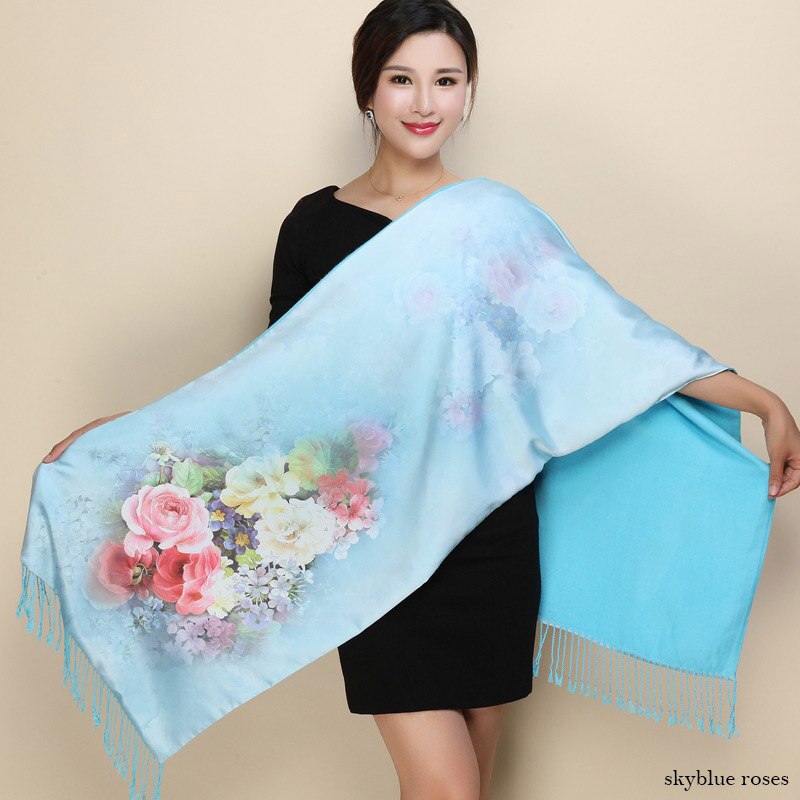 hiver Double côtés cachemire écharpe femmes long Pashmina Tippet femelle châles et Wrap Foulard femme floral foulards en soie: 12