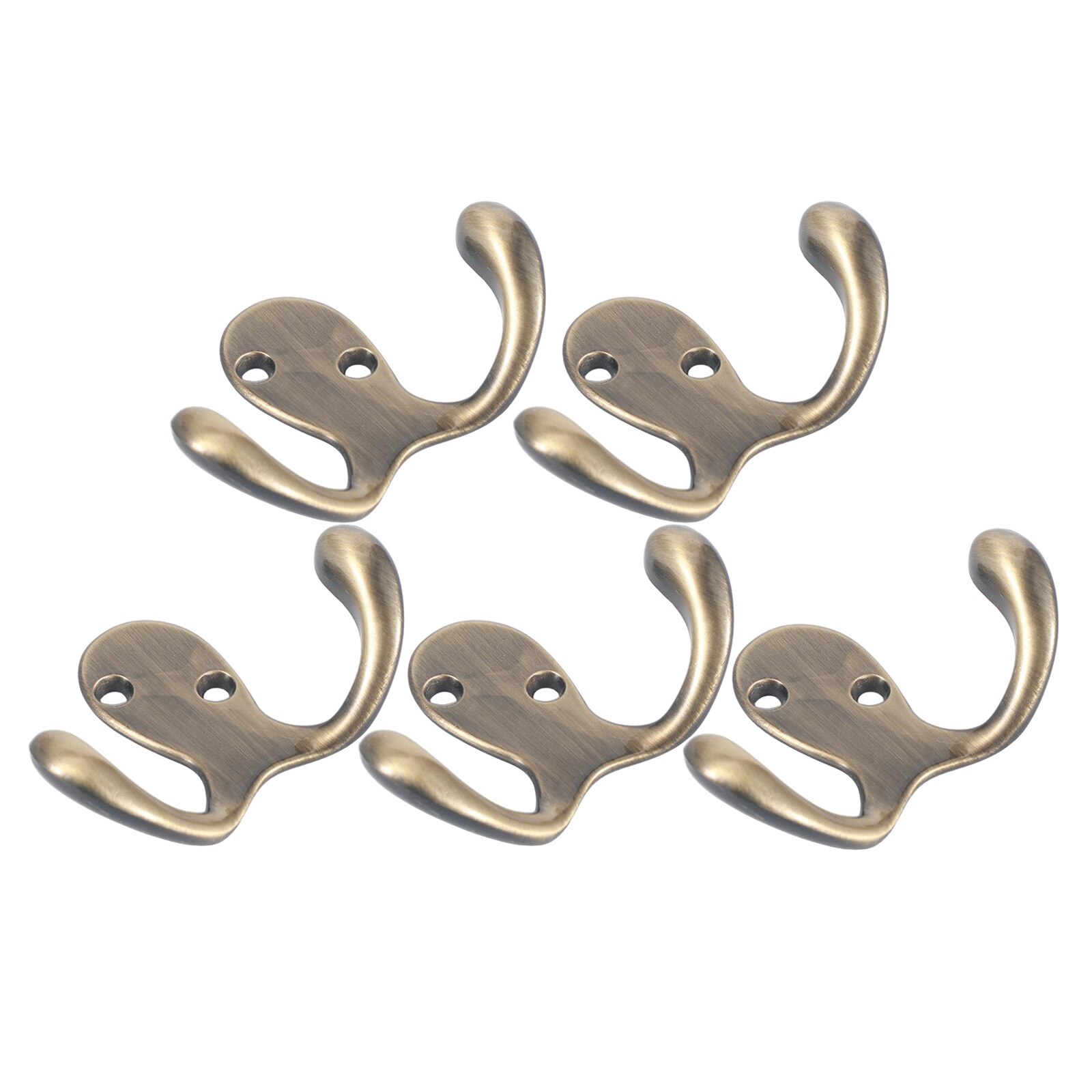 5Pcs Double Prong Coat Hooks Wall Mounted with Screws Robe Hooks Utility Hooks for Coat, Scarf, Bag, Towel, Key, Cap, Cup, Hat: Bronze