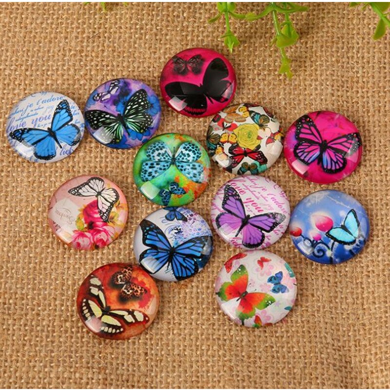 Self-adhesive Diy Beautiful Butterfly Glass Mosaic Printed Flat Glass Half Round/Dome Cabochons for DIY Jewelry Making