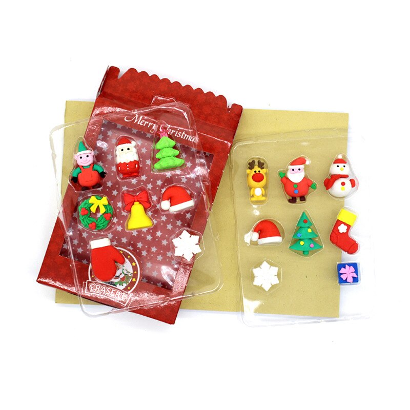1 juego lindo Kawaii muñeco de nieve Santa Claus árbol de Navidad goma de borrar conjunto escuela Oficina suministros para borrar para niños
