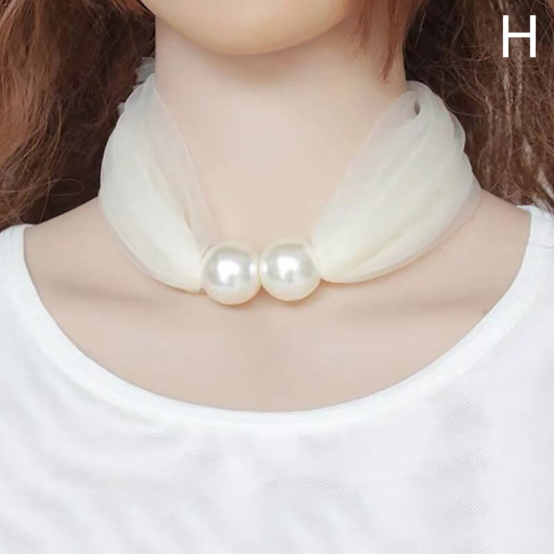 Lace Pearls Ring Scarf Ladies Korean Style Simple Mother's Day Pure Color Temperament 80*70CM Soft Spring Summer Scarf: H