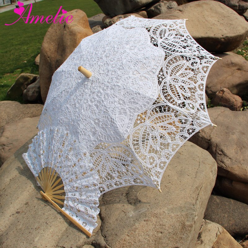 19 eeuw Populaire Steampunk Stijl Handgemaakte Battenburg Kanten Parasol Kant Fan Set Bruiloft Paraplu