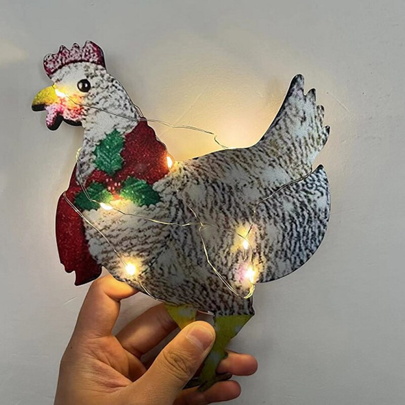 Christmas Decorations Light-Up Chicken with Scarf Decor LED Flat 3D Outdoor Christmas Lights Statue Garden Yard Ornament