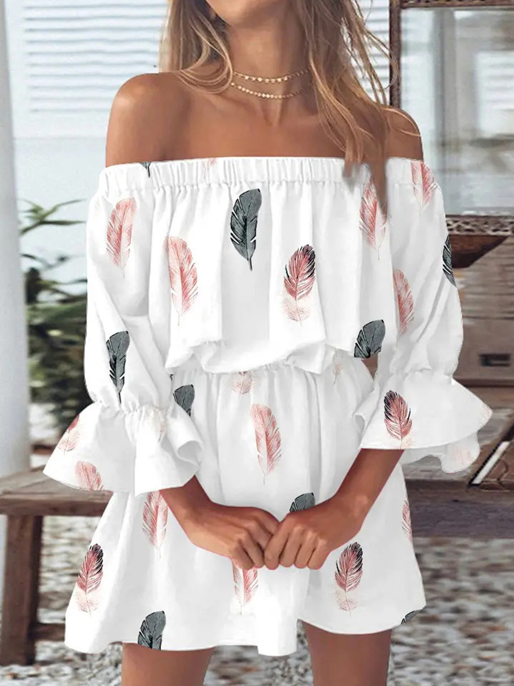 Sommer lässig Frauen Halb aufflackern Hülse Party Kleid Druck Schrägstrich Nacken Damen Mini Kleid Süße sexy Streetwear Vestidos