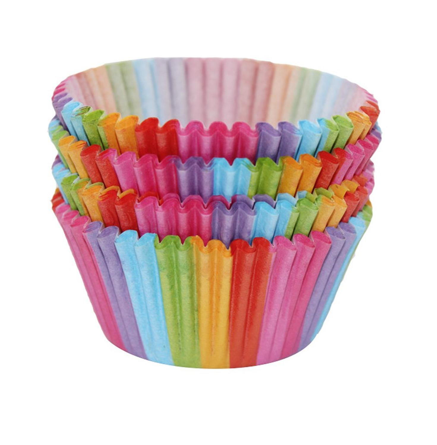 Couleur arc-en-ciel Cupcake Liner Cupcake papier cuisson Muffins cas moules à gâteaux pâtisserie tasse décoration outils 100 pièces