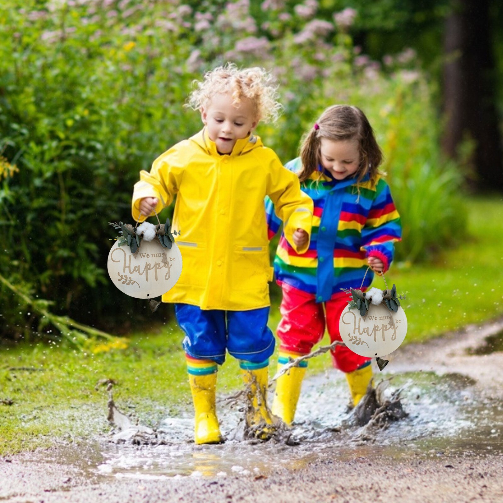 Garden Welcome Sign Wood Flower Wreath Spring Wedding Hanging Front Door Sign Welcome Wall Sign Home pendant Decoration