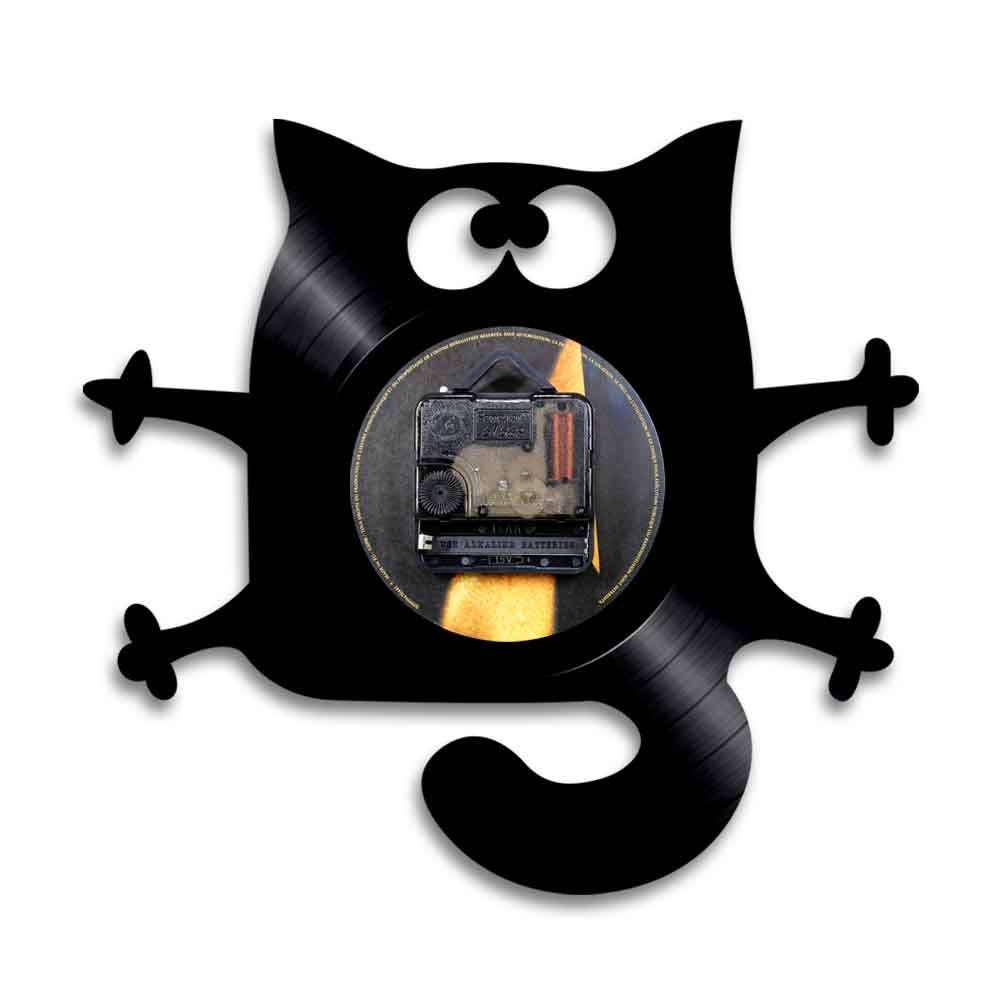 Cat Meow Wall Clock Funny Black Cat Home Decor Modern Vinyl Record Wall Clock Kitten Decorative Clock For Kitty Cat Lovers
