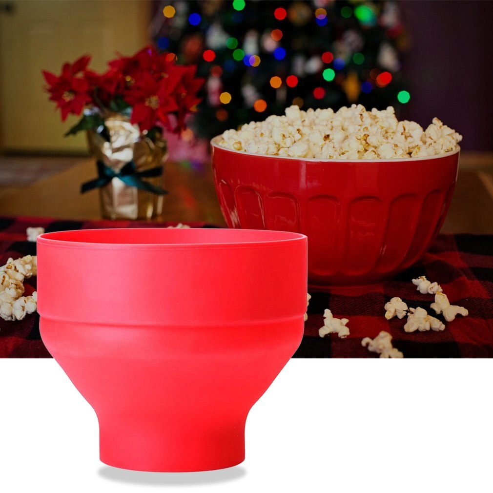 Recipiente de silicona para palomitas de maíz, recipiente plegable para horno microondas, cubo para palomitas de maíz resistente a altas temperaturas, Cubo de silicona cubierto grande