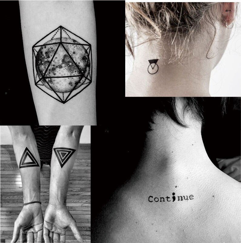 W07 1 stycke geometrisk tatuering med triangel, kvadrat, planet, semikolon, lås kroppsmålning vattentäta tatueringar