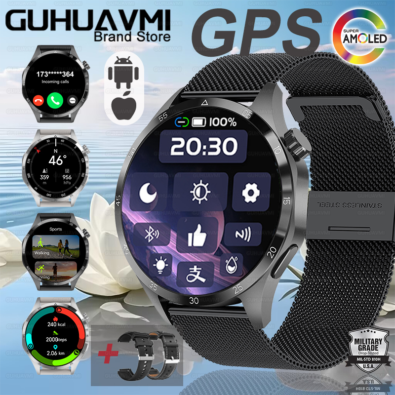 2025 tendências da moda novo gps relógio inteligente masculino freqüência cardíaca amoled nfc ip68 à prova dip68 água relógios esportivos bluetooth chamada twatch para huawei: YELLOW