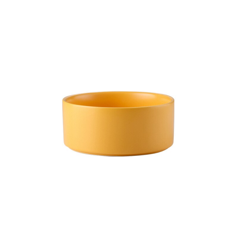 Bol à nourriture pour chiot en céramique avec support en bois antidérapant distributeur d'eau lavable pour aliments pour animaux de compagnie pour chats petits chiens bols pour animaux de compagnie fournitures: Yellow single bowl / 400ML