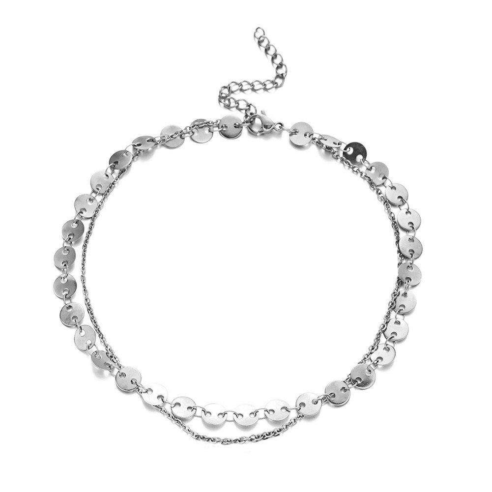 Bracelet de cheville, chaîne à paillettes, en acier inoxydable, deux niveaux, pour le pied, Yoga, pour la plage, breloque, bijoux