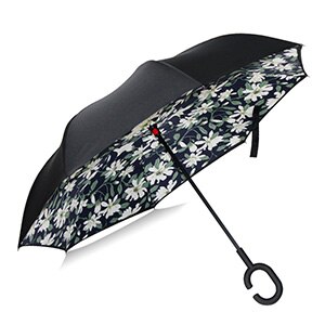 Paraguas invertido de doble capa para hombre, sombrilla de doble capa de mango largo plegable, a prueba de viento, con gancho en forma de C, para golf y coche, 2022 Ho: A