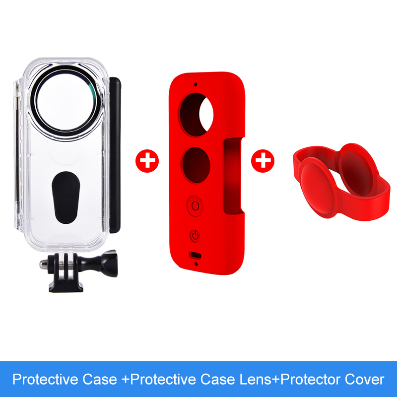 Waterproof housing shell for insta 360 one x, diving case, insta 360 diving protective cover for insta 360 one x camera accessories: Red 3 in 1