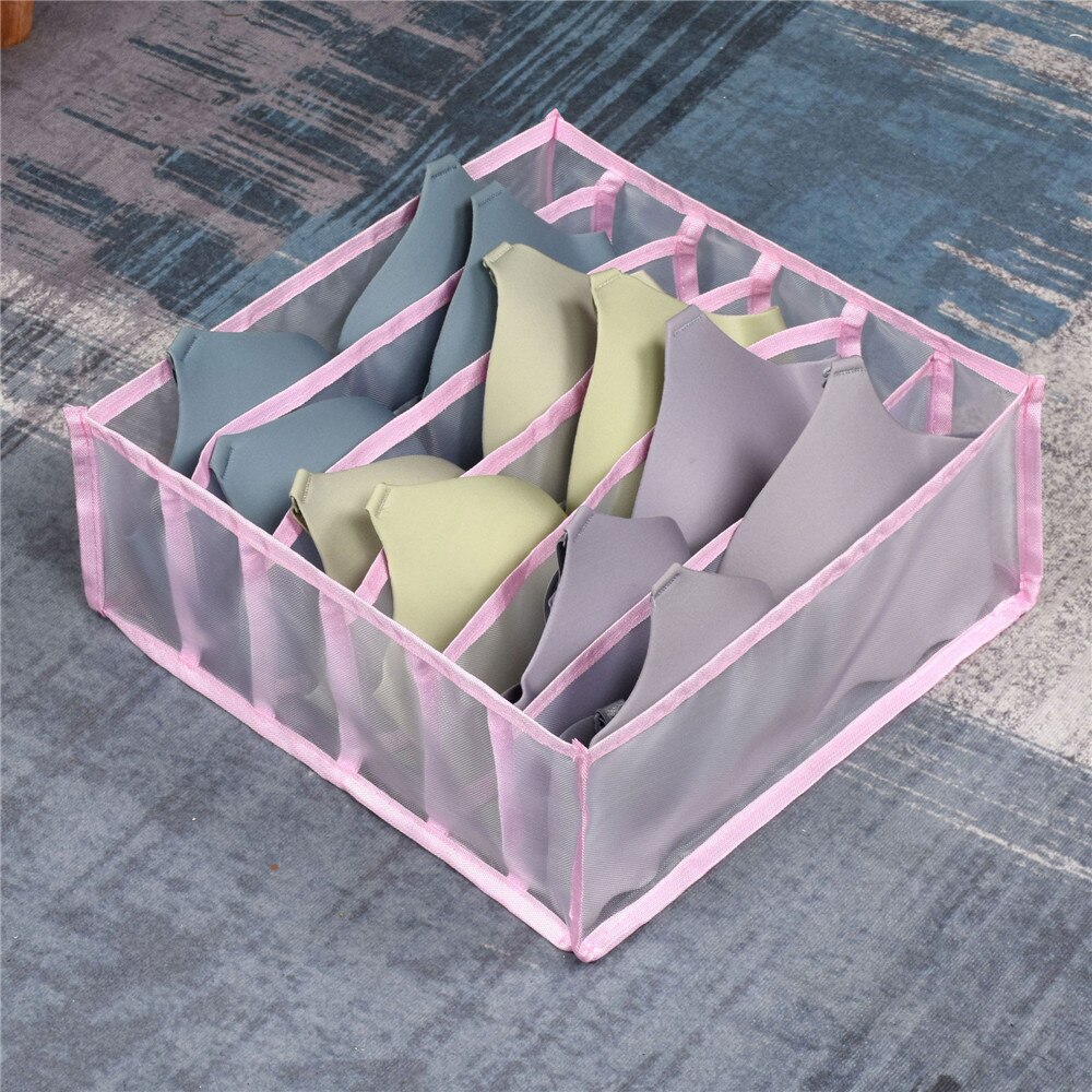 Boîte de rangement pliable en tissu pour chaussettes, Type tiroir, panier de rangement pour sous-vêtements, peut être lavé sans couvercle: Pink 6Grids