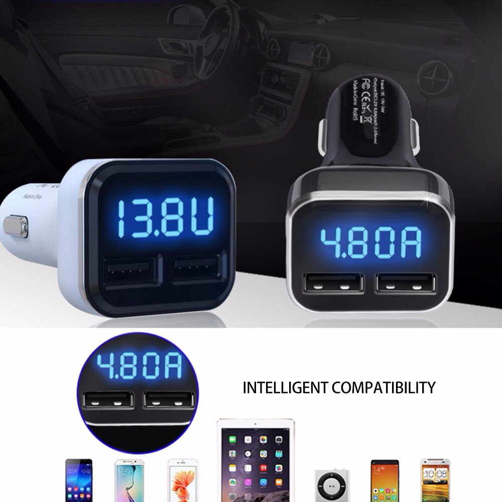 LED Auto Ladegerät spannung Überwachung 4.8A Schnelle USB Ladegeräte Strom Display Smartphone Power Bank Für Samsung S10 Xiaomi 9