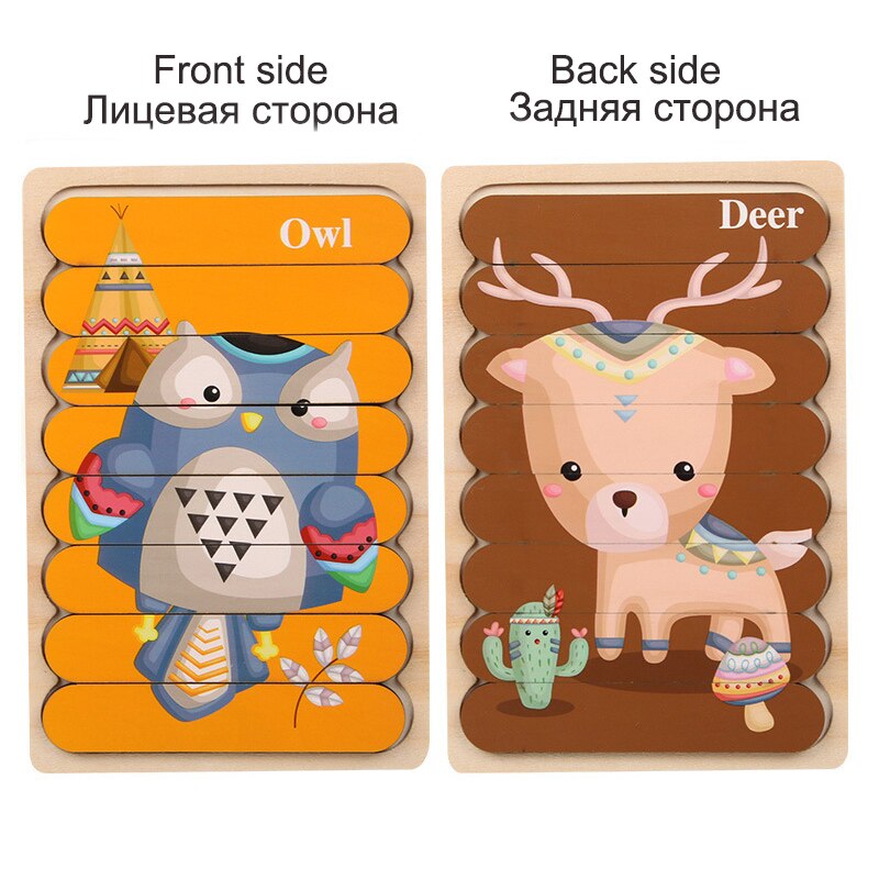 Dwustronna taśma dzieci 3D drewniane Puzzle Montessori zabawka Puzzle ze zwierzętami opowiadanie historii układanie układanki zabawki edukacyjne dla dzieci: WT260C