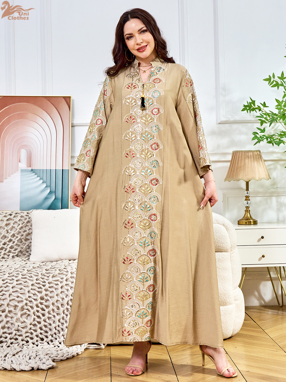 Abaya Marokko Kaftan Stickerei Pailletten Lange Kleid Dubai Abayas Islam Vestidos Eid Muslimische Frauen bescheiden Party Kleider Jalabiya