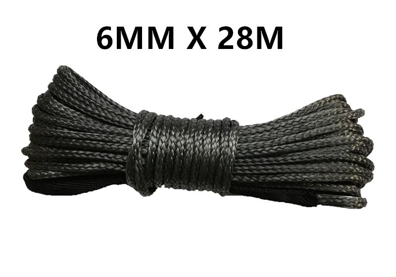 Frete Grátis 6mm x 28m cabo linhas de uhmwpe guincho sintético corda plasma com acessórios do carro bainha