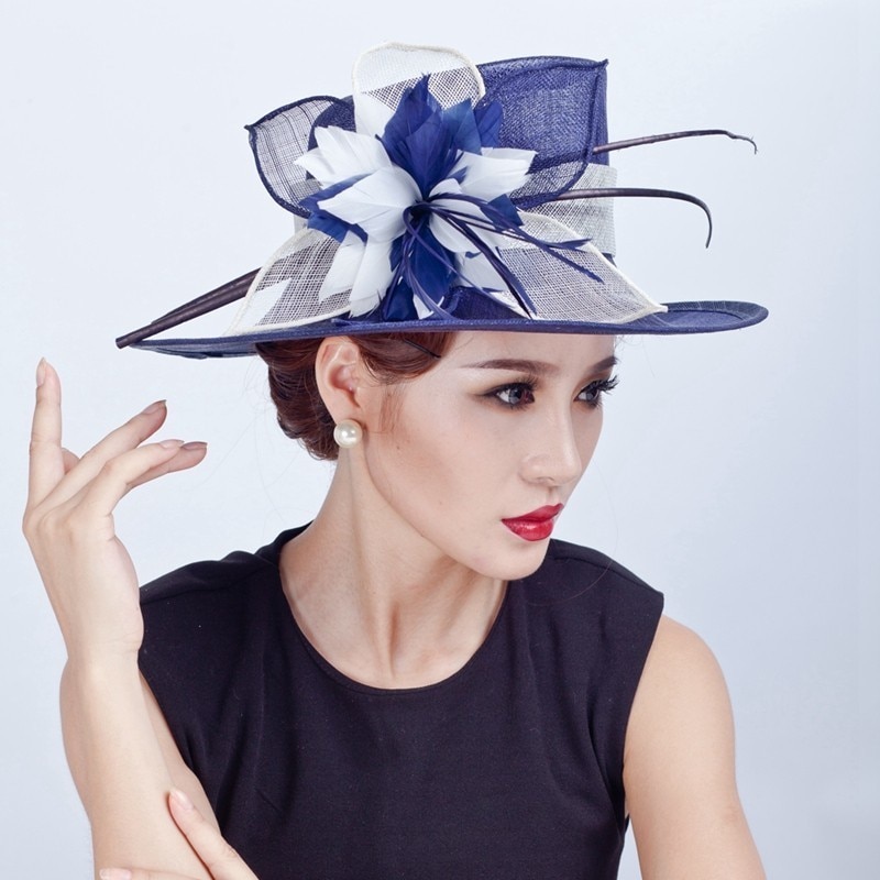 Donne chic Cappello di Fascinator Del Partito di cocktail Cappello di fedora di Modo Copricapi Da Cerimonia Nuziale Della Sposa Accessori Dei Capelli Della signora Chiesa Sinamay Cappelli