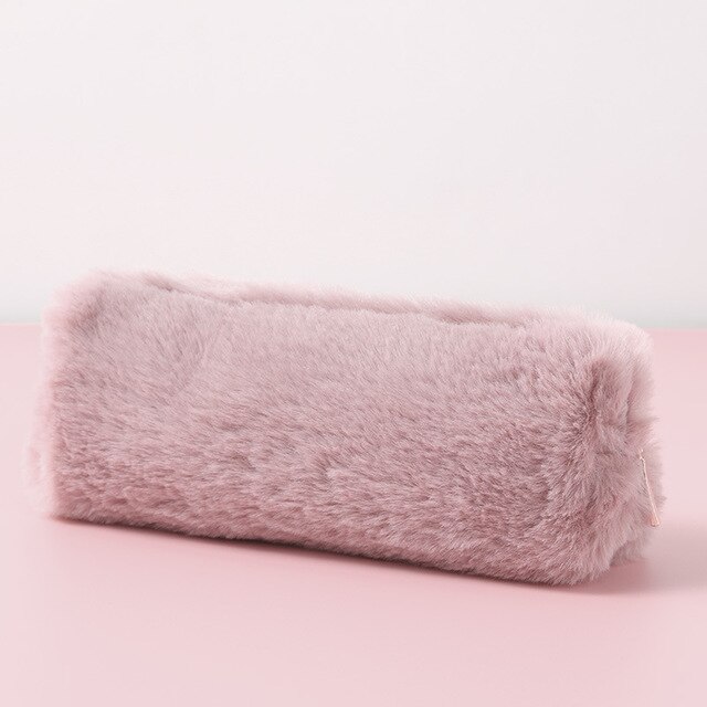 Kawaii Pencil Case Pink Plush Cute Solid Color Pencil Case Pencil Bag Stationery Pencilcase Lovely School Supplies: 306