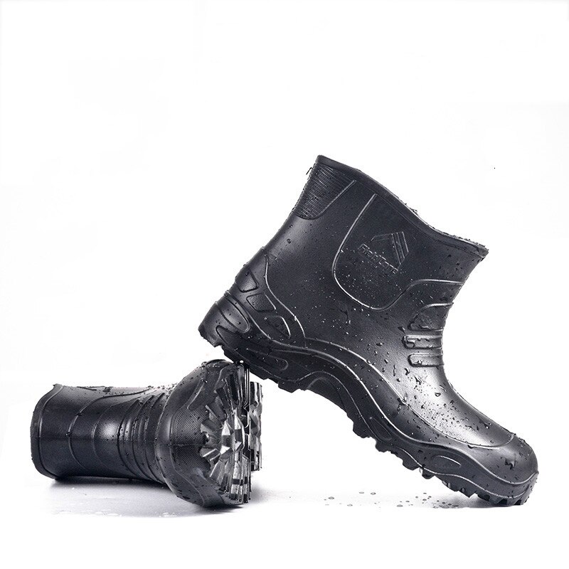 Rouroliu Mannen Enkel Pvc Regen Schoenen Licht Comfortabele Water Laarzen Lente Herfst Outdoor Antislip Regenlaarzen