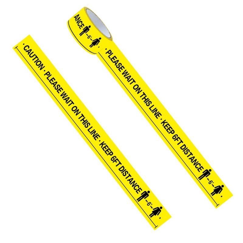 1Roll Please Wait On This Line Keep 6FT Distance Floor Marking Tape Yellow
