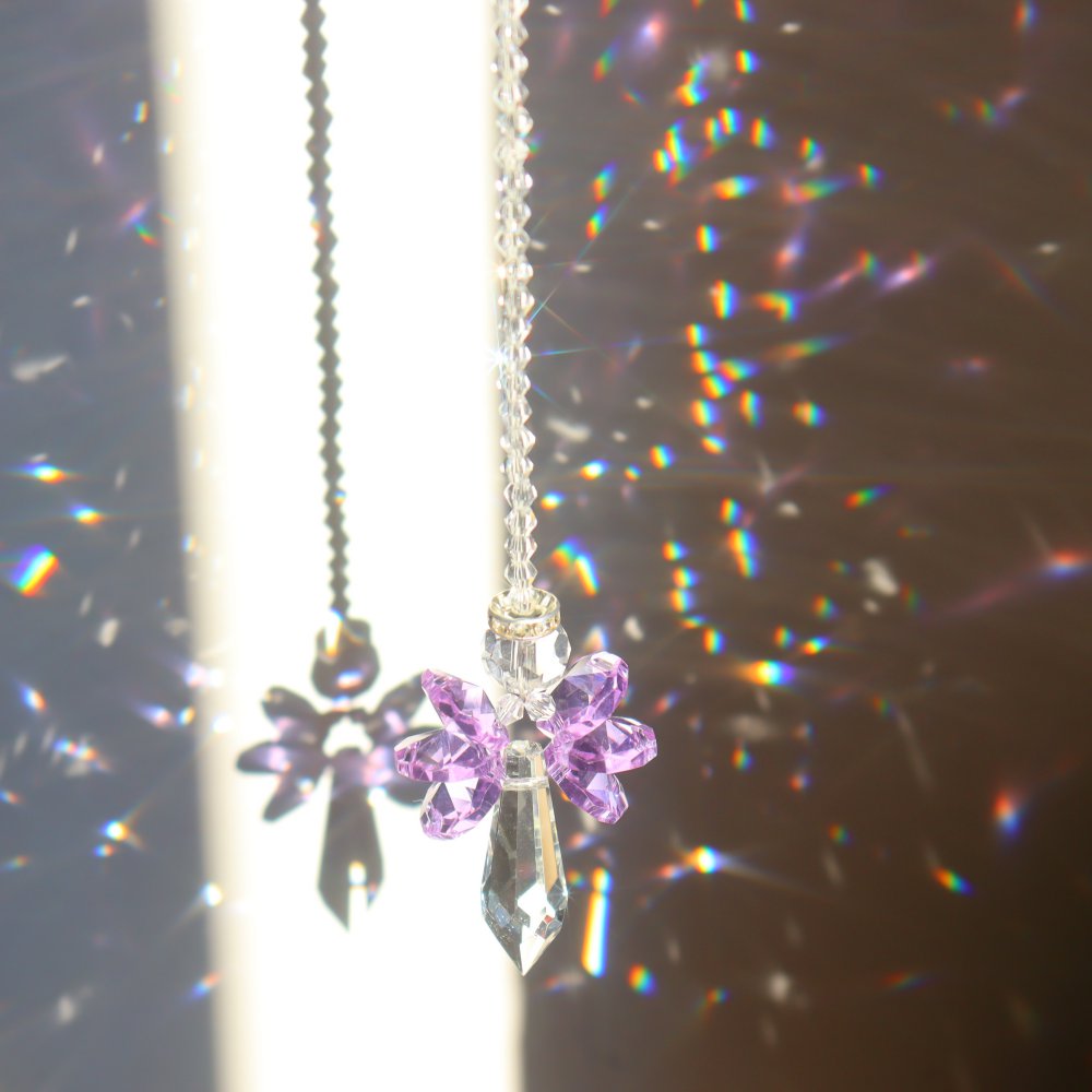 Rainbow Crystal Hanging Crystal Wind Chimes Butterfly Bird Prisms Crystal Pendant for Window Garden Home Decoration: Purple