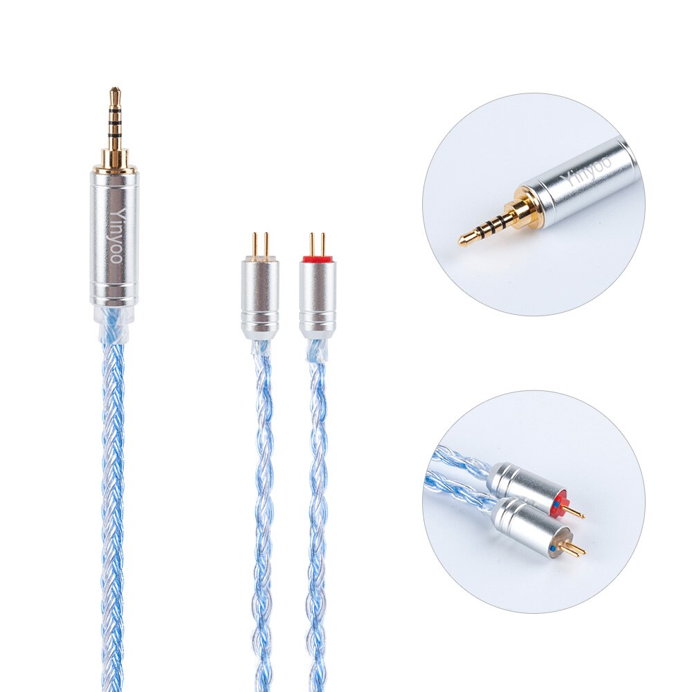 Cavo Auricolari Yinyoo 16 Fili Argentati - 2.5/3.5/4.4MM - Connettori MMCX/2PIN/QDC - per BLON KZ ASX: 2PIN 2.5