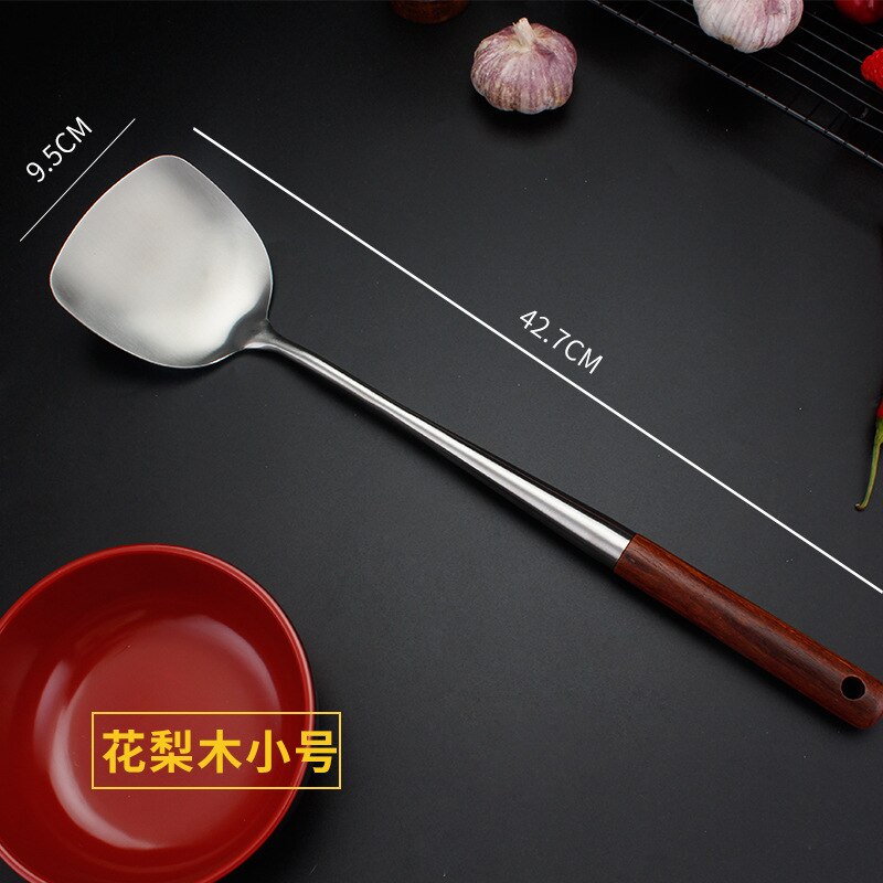 304 Stainless Steel spatula spoon with wooden handle lengthened cooking spoon anti-scalding cooking shovel kitchenware: Rosewood shovel