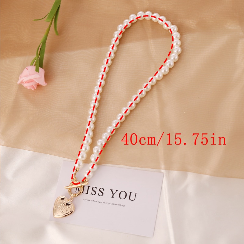 Jewelry Imitation Pearls Ladies Choker Necklace Female Gold Color Heart Pendant Necklaces for Women