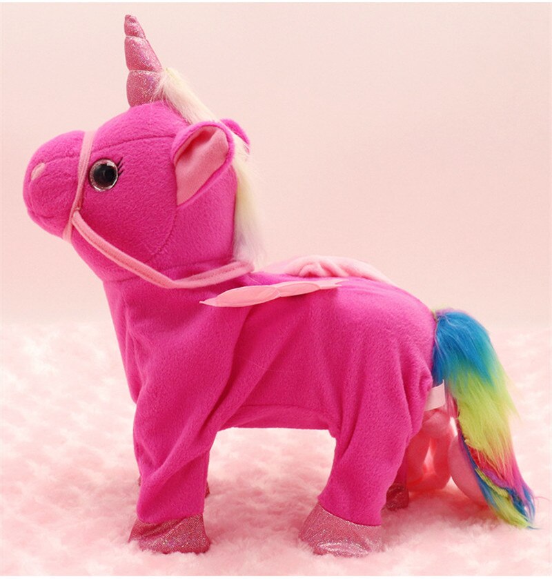 35Cm Grappige Elektrische Wandelen Eenhoorn Knuffel Gevulde Dier Muziek Unicorntoy Voor Kinderen Grappige Kerst Verjaardag: Rose red