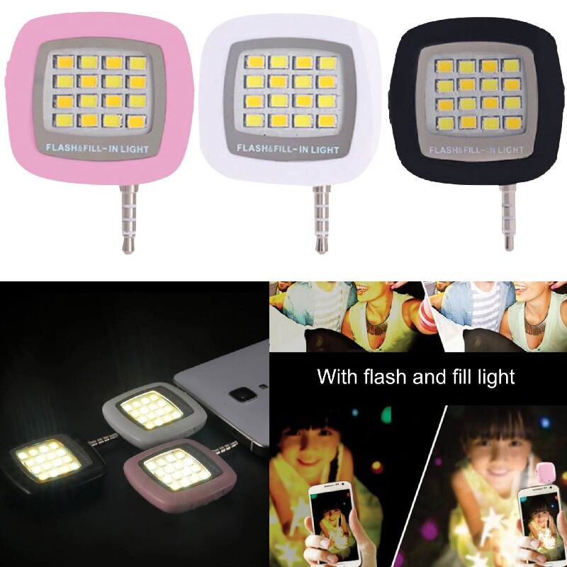 16 stücke LED Mini Flash Füllen Licht Für Handy Selfie Helligkeit Fotografie Lampe 3,5mm Helle LED Video Licht lampe