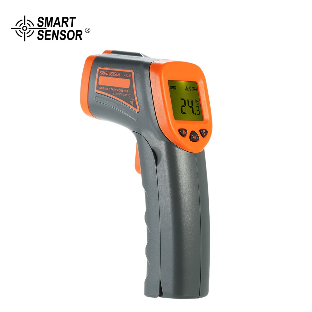 SMART SENSOR Digital Non-contact IR Infrared Thermometer Temperature Tester Pyrometer Industrial Infrared Thermometer -32~380℃: AT380