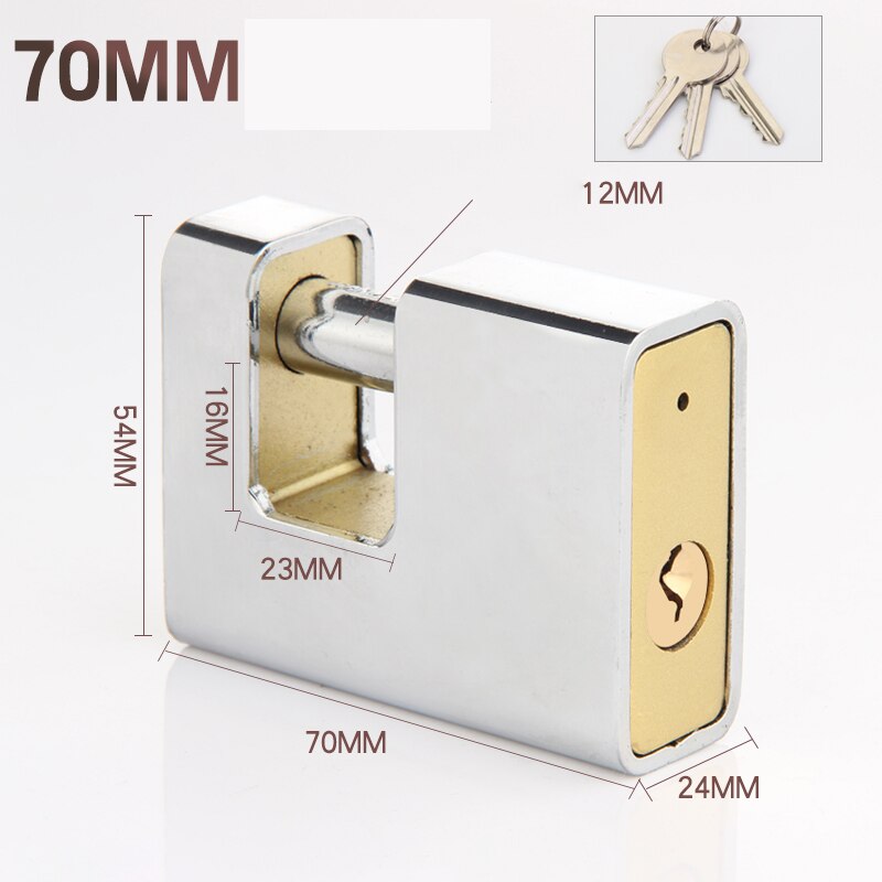 1Pcs Marble Texture Rectangular Horizontal Opening Lock Anti-theft Padlock Stainless Steel Burglar Padlock Security Safety Lock: Silver-70mm