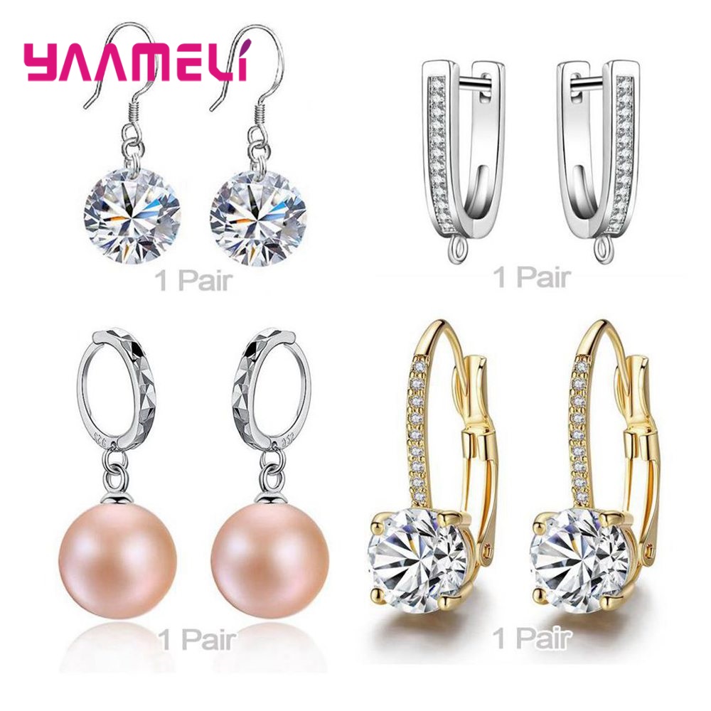 Trendy Vrouwen Oorbellen Echt 925 Sterling Zilver Natuurlijke Kristal Parel Party Accessoires 4 Paar Gemengde Sieraden