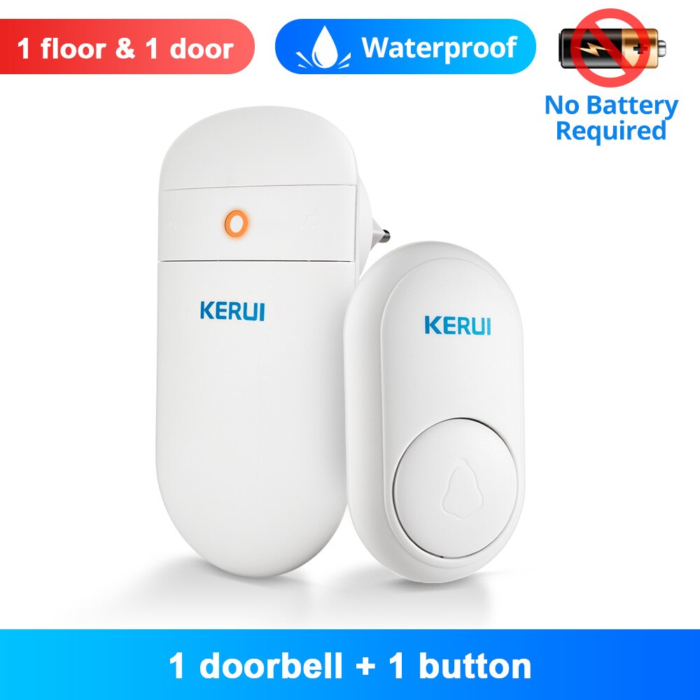 KERUI Wireless Doorbell Self Power Generation Home Welcome Chimes DoorBell Smart Mute Mode 52 Songs LED Light No Need Battery: White / EU plug