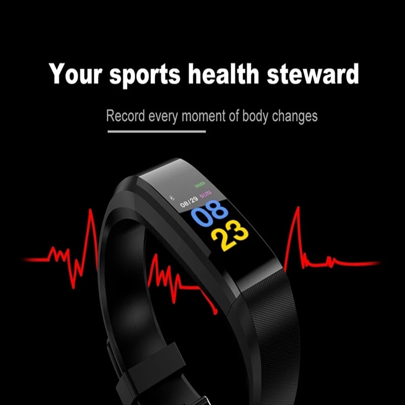 Heart Rate Fit Bit Smart Band Bracelet Watch 115 plus with Step Calories Mileage Blood Pressure Sleep Monitoring