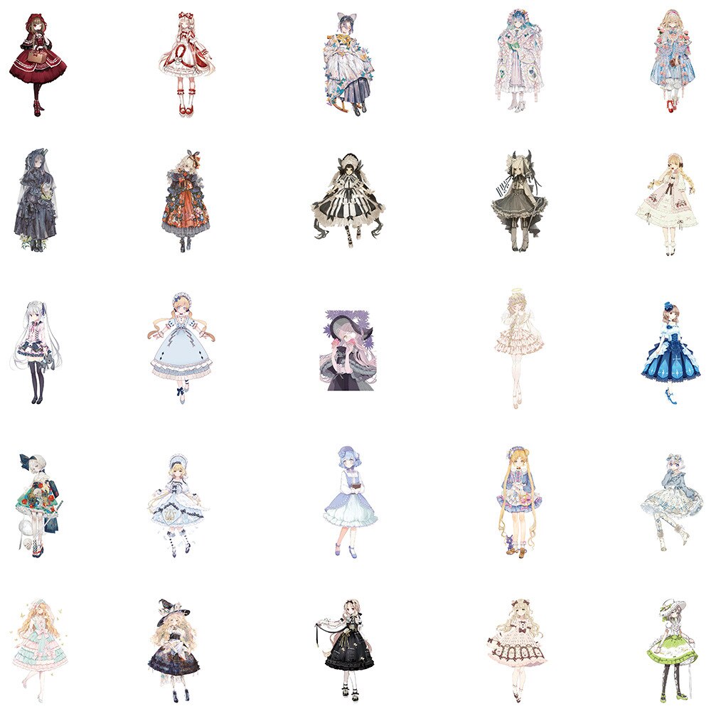 10/50 stück gothic-girl-lolita-girl-aufkleber, handzettel-aufkleber, selbstgemachte aquarell-handbemalung, alltags-scrapbooking-handyaufkleber