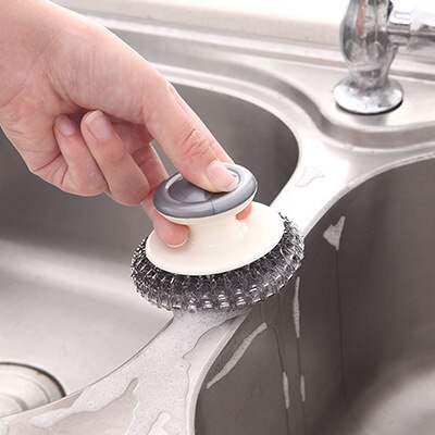 Wire rengøringsbørste moderne hjemmekøkken med håndtag glider ikke ondt i hånden dekontaminering opvaskepotte børste: B som billede