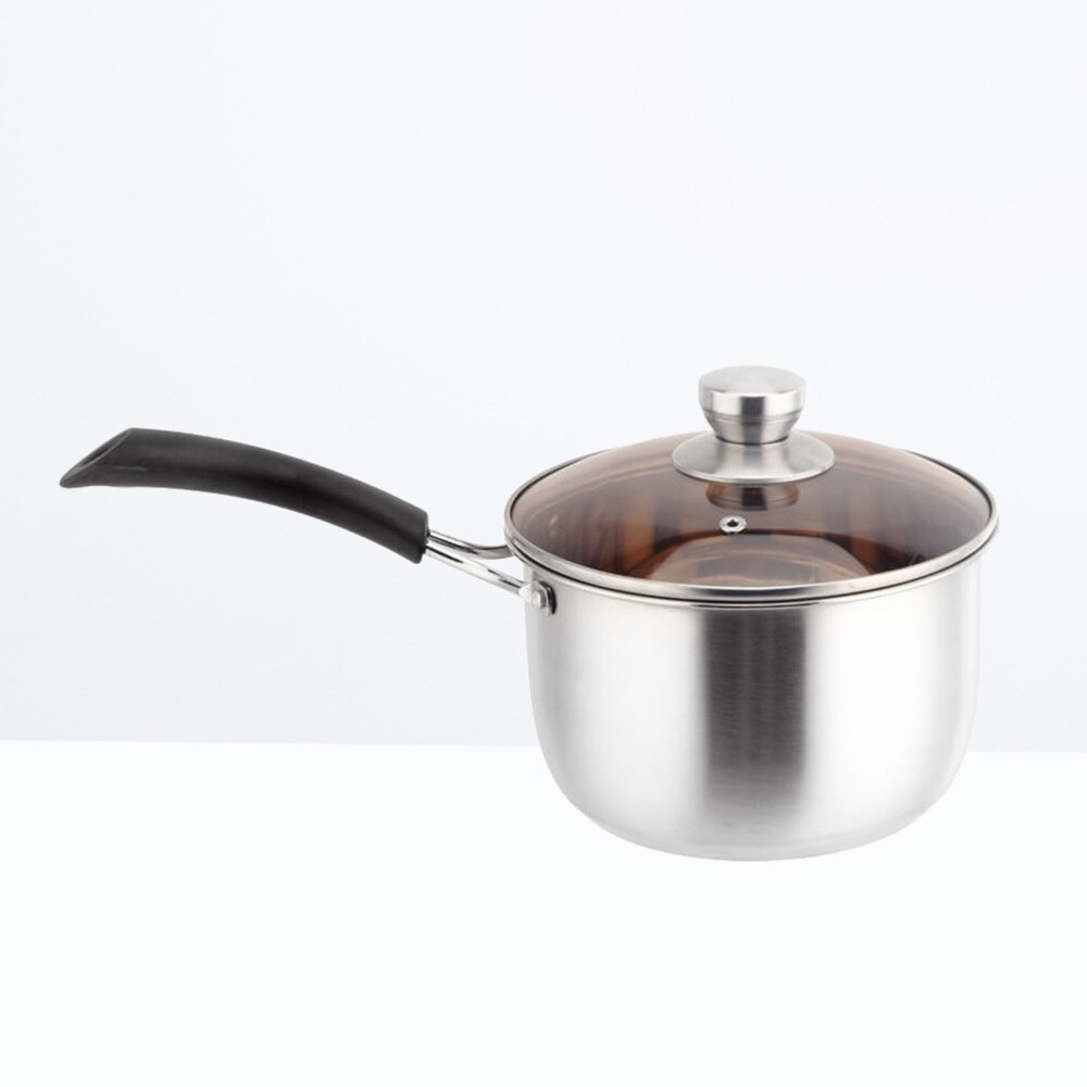 Stainless Steel Stockpot with Lid Single Long Handle Cooking Pot Thick Kitchen Soup Pot for Home (14cm)