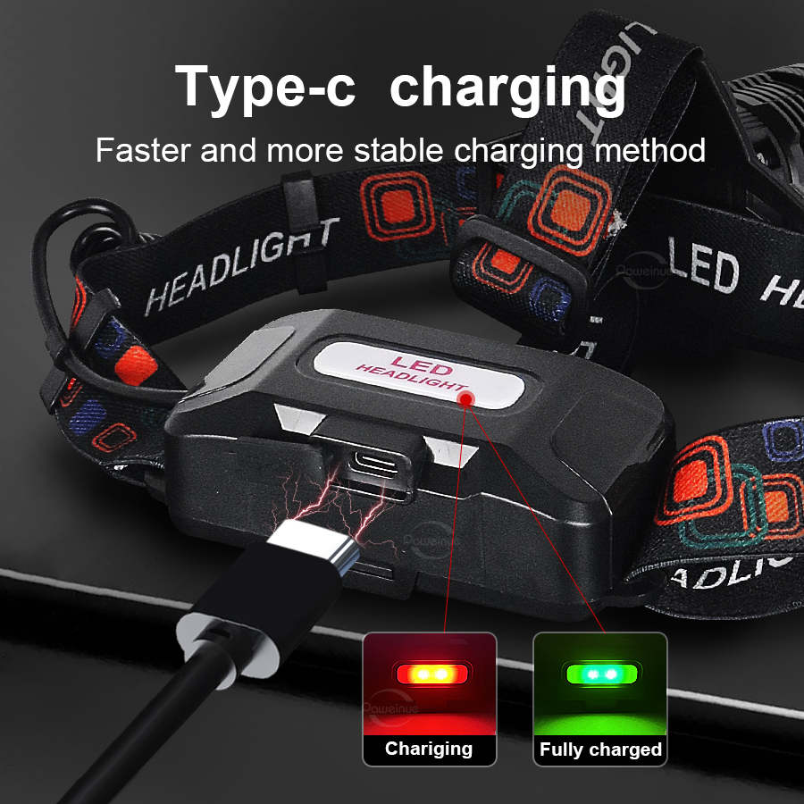 Warm/White Powerful LED Headlamp Fishing Headlight Rechargeable Head Flashlight High Power Outdoor 18650 Head Lamp Fishing Light