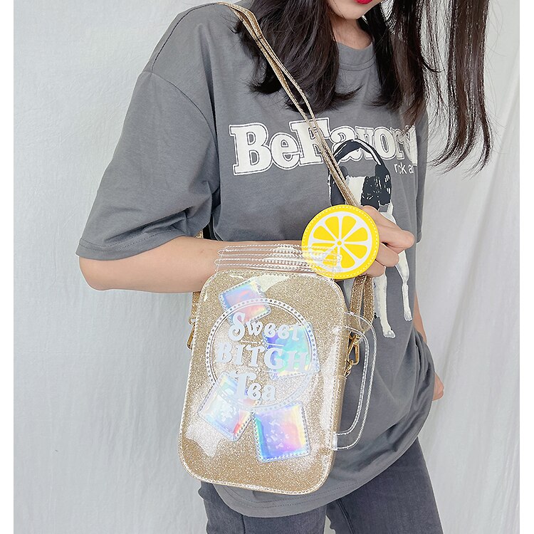 Citroen Thee Cup Vorm Portemonnees En Handtassen Voor Vrouwen Gold Schoudertas Lederen Cossbody Zak Vrouwelijke Clutch Cartoon Portemonnees