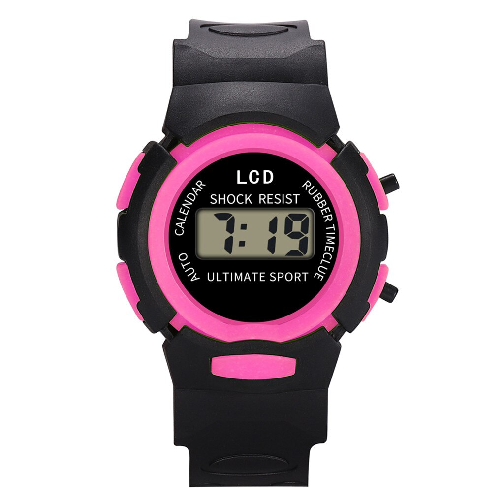 Digitale Led Horloges Kinderen Datum Sport Outdoor Elektronische Horloge Waterdicht Casual Sport Polshorloge Relogi: Hot Pink