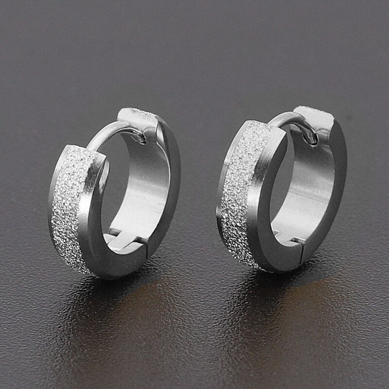 Simple Geometric Circular Frosted Ear Ring For Men Gold Silver Color Goth Versatile Cool Boy Hip Hop Hoop Earrings: ER20Y1151-1