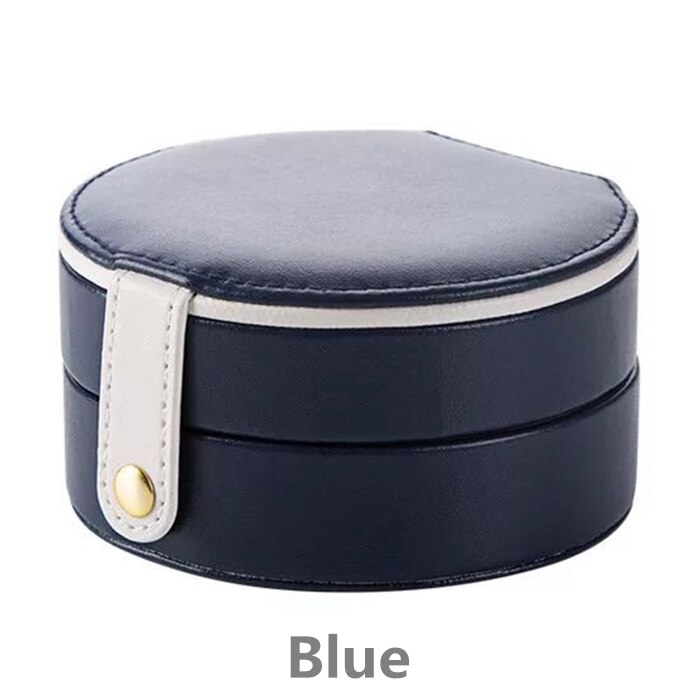 Korean Style Fresh And Simple Girl Earrings Plate Jewelry Box Protable Leather Earrings Ring Multi-function Jewelry Storage Box: Blue