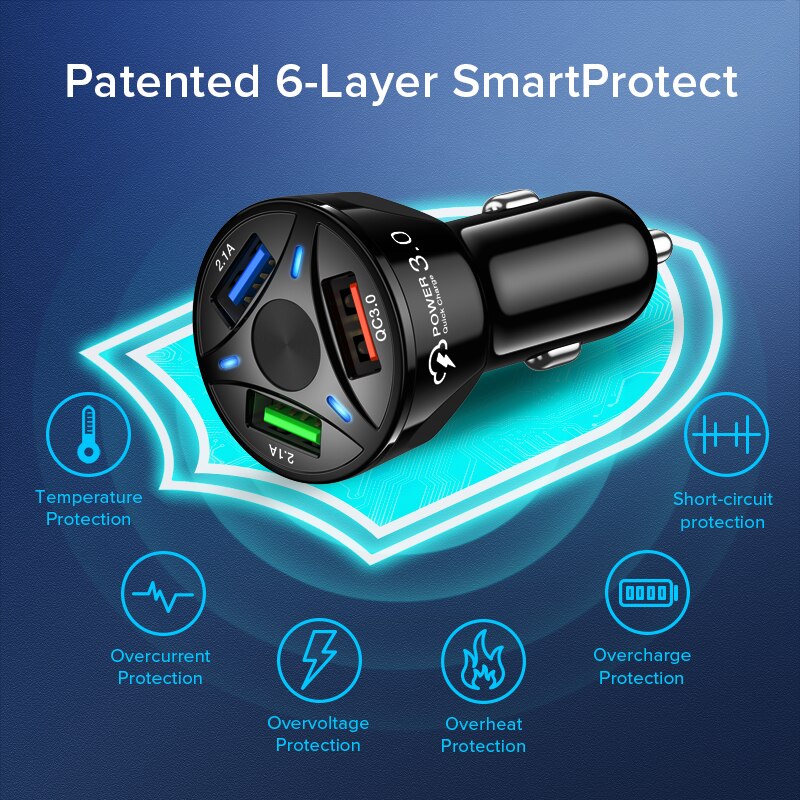 GETIHU 35W 3 Ports USB Car Charger Fast Phone Charge For iPhone 12 11 Pro X XS XR Max 6 7 8 Plus Xiaomi Mi Samsung Huawei iPad